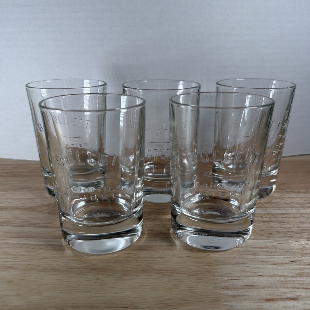 Bulleit Frontier Whiskey Set 5 Embossed Oval Shot Taste Glasses Scotch Glass